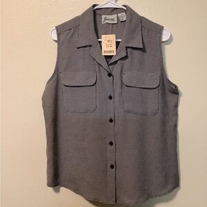 Vintage dead stock NWT M retro Joanne sleeveless navy/ white gingham blouse top